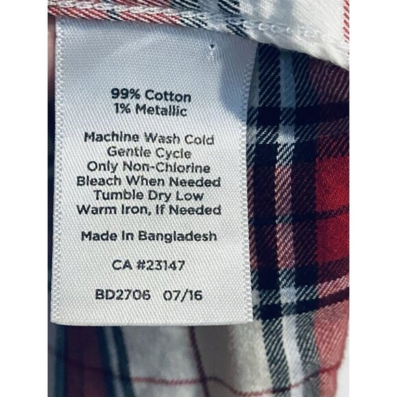 Talbots Top Womens 1X Red Metallic Plaid Button Up Ruffle Western Cottagecore - Picture 5 of 6